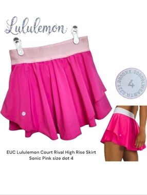 Lululemon Women's Court Rival High Rise Tennis Skort W8ABTR Sonic Pink 4 Skirt